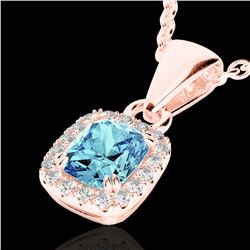 Genuine 1.25 CTW Sky Blue Topaz & Micro Pave Diamond Certified Halo Necklace 10K Gold - 22893-REF#19