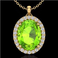 Genuine 2.75 CTW Peridot & Micro Pave Diamond Halo Solitaire Necklace 18K Gold - 20595-REF#47Z2Y