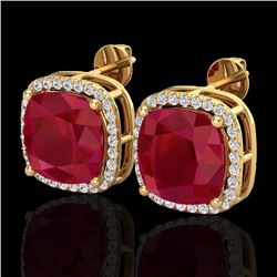 Genuine 12 CTW Ruby & Micro Pave Halo Diamond Earrings Solitaire 18K Gold - 23067-REF#84N5G