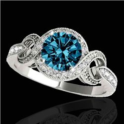 Genuine 1.33 CTW Certified Fancy Blue Genuine Diamond Solitaire Halo Ring Gold - 33810-REF#105A3N