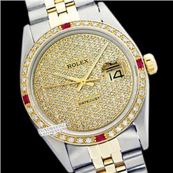 Rolex Ladies 2Tone 14K Gold/ Stainless Steel, Diam Pave Dial & Diam/Ruby Bezel, Saph Crystal - REF#4