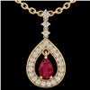 Image 2 : Genuine 1.15 CTW Ruby & Micro Pave Diamond Certified Necklace Designer 14K Gold - 23169-REF#53F5M