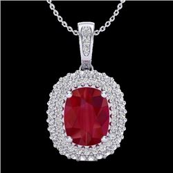 Genuine 3.15 CTW Ruby & Micro Pave Diamond Certified Halo Necklace 18K Gold - 20417-REF#64V2F