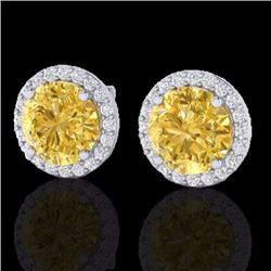 Natural 4.0 CTW Citrine & Halo Diamond Micro Pave Earrings Solitaire 18K Gold - 21486-REF#50Y7V