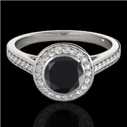Genuine 1.30 CTW Certified Black Genuine Diamond Bridal Solitaire Halo Ring Gold - 33628-REF#60H3R