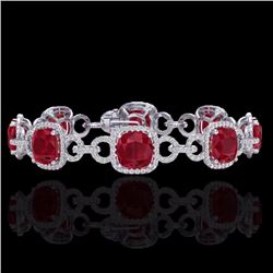 Natural 25 CTW Ruby & Micro Pave Diamond Certified Bracelet 14K Gold - 23028-REF#263G9W