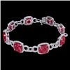 Image 2 : Natural 25 CTW Ruby & Micro Pave Diamond Certified Bracelet 14K Gold - 23028-REF#263G9W
