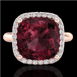 Natural 6.0 CTW Garnet And Micro Pave Halo Diamond Ring Solitaire 14K Gold - 23100-REF#42T5X