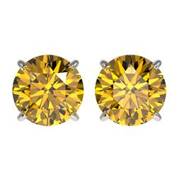 Genuine 2.57 CTW Certified Intense Yellow Genuine Diamond Solitaire Stud Earrings Gold - 36688-REF#2