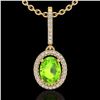 Image 1 : Natural 2.0 CTW Peridot & Micro Pave Diamond Necklace Solitaire Halo 18K Gold - 20666-REF#49Y6V