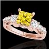 Image 1 : Genuine 1.75 CTW Certified Fancy Intense Diamond 3 Stone Princess Cut Ring Gold - 35366-REF#199H7R