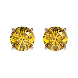 Genuine 1.04 CTW Certified Intense Yellow Genuine Diamond Solitaire Stud Earrings Gold - 36595-REF#6
