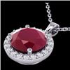 Image 1 : Genuine 2.0 CTW Ruby & Halo Diamond Micro Pave Necklace Solitaire 18K Gold - 21573-REF#36W8K