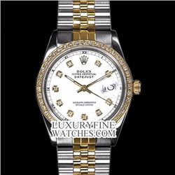 Rolex Men's 2Tone 14K Gold/ SS, QuickSet, Diamond Dial & Diamond Bezel - REF#458X2G