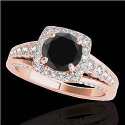 Genuine 1.75 CTW Certified Black Genuine Diamond Bridal Solitaire Halo Ring Gold - 34314-REF#89M7H