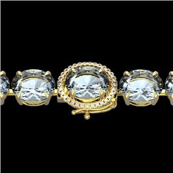 Genuine 40 CTW Aquamarine & Micro Pave Diamond Halo Designer Bracelet 14K Yellow Gold - 22253-REF#29