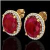 Image 1 : Genuine 6.0 CTW Ruby & Micro Pave Diamond Certified Earrings Halo 18K Gold - 21063-REF#57X3A