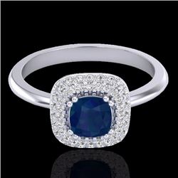 Genuine 1.16 CTW Sapphire & Micro Pave Diamond Ring Solitaire Double Halo 18K Gold - 21035-REF#66H8R