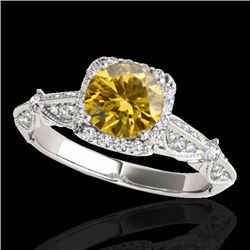 Genuine 1.36 CTW Certified Fancy Intense Genuine Diamond Solitaire Halo Ring Gold - 33758-REF#113K2T