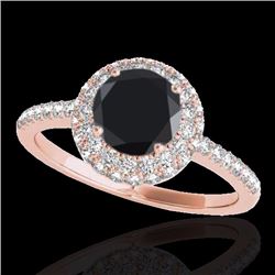 Genuine 1.60 CTW Certified Black Genuine Diamond Bridal Solitaire Halo Ring Gold - 33674-REF#69V2F