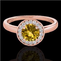 Genuine 1.15 CTW Certified Fancy Intense Genuine Diamond Solitaire Halo Ring Gold - 33471-REF#94R7Z