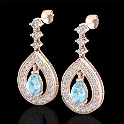 Natural 2.25 CTW Aquamarine & Micro Pave Diamond Earrings Designer 14K Gold - 23146-REF#94G7W