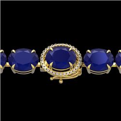 Natural 49 CTW Sapphire & Micro Pave Diamond Halo Bracelet 14K Yellow Gold - 22278-REF#216H2R