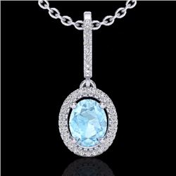 Natural 1.75 CTW Aquamarine & Micro Pave Diamond Necklace Solitaire Halo 18K Gold - 20650-REF#52T3X