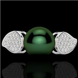 Natural 0.27 CTW Micro Pave Diamond Certified & Peacock Pearl Ring 18K Gold - 22642-REF#31V6F