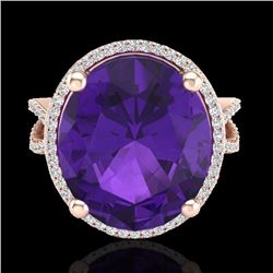Genuine 10 CTW Amethyst & Micro Pave Diamond Certified Halo Ring 14K Gold - 20951-REF#81A2N