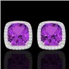 Image 1 : Genuine 6.0 CTW Amethyst & Micro Pave Diamond Halo Solitaire Earrings 18K Gold - 22795-REF#64Z2Y