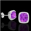 Image 2 : Genuine 6.0 CTW Amethyst & Micro Pave Diamond Halo Solitaire Earrings 18K Gold - 22795-REF#64Z2Y