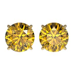 Genuine 2.57 CTW Certified Intense Yellow Genuine Diamond Solitaire Stud Earrings Gold - 36690-REF#2