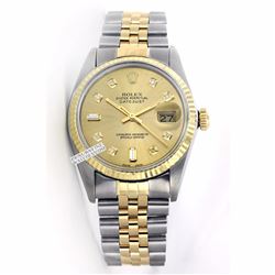 Rolex Men's 2Tone 14K Gold/ SS, QuickSet, Diamond Dial Fluted Bezel - REF#354V5H