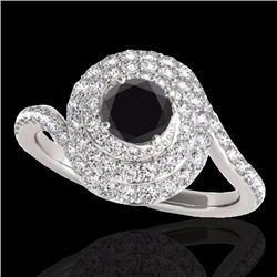 Genuine 1.86 CTW Certified Black Genuine Diamond Bridal Solitaire Halo Ring Gold - 34507-REF#84W7K