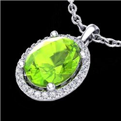 Genuine 2.50 CTW Peridot & Micro Pave Diamond Certified Necklace Halo 18K Gold - 21085-REF#42W8K