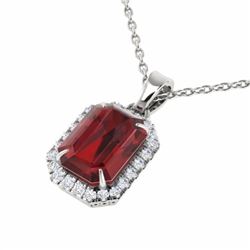 Genuine 6.0 CTW Garnet And Micro Pave Diamond Certified Halo Necklace 18K Gold - 21361-REF#40M2H