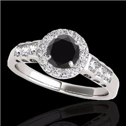 Genuine 1.55 CTW Certified Black Genuine Diamond Bridal Solitaire Halo Ring Gold - 34363-REF#68Z3Y