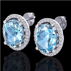 Natural 6.0 CTW Sky Blue Topaz & Micro Pave Diamond Certified Earrings Halo 18K Gold - 21048-REF#57Y