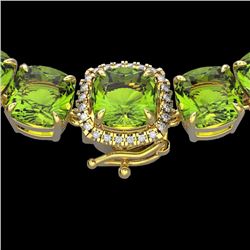Genuine 100 CTW Peridot & Diamond Halo Micro Solitaire Necklace 14K Gold - 23355-REF#457V8F
