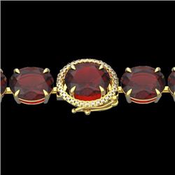 Genuine 49 CTW Garnet & Micro Pave Diamond Halo Designer Bracelet 14K Yellow Gold - 22261-REF#131K4T