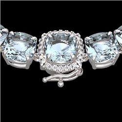 Natural 87 CTW Aquamarine & Diamond Halo Micro Eternity Necklace 14K Gold - 23336-REF#533Z6Y