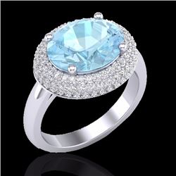 Genuine 4.0 CTW Aquamarine & Micro Pave Diamond Certified Ring 18K Gold - 20905-REF#90Z9Y