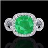 Image 1 : Genuine 3.15 CTW Emerald & Micro Pave Diamond Certified Ring 18K Gold - 23001-REF#69M2H