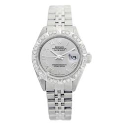 Rolex Ladies Stainless Steel, Roman Dial Pyramid Diam Bezel, Saph Crystal - REF#305W5Z