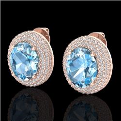 Genuine 10 CTW Sky Blue Topaz & Micro Pave Diamond Certified Earrings 14K Gold - 20217-REF#100Y3V