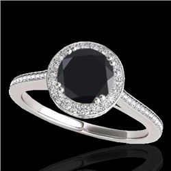 Genuine 1.55 CTW Certified Black Genuine Diamond Bridal Solitaire Halo Ring Gold - 33529-REF#82W7K