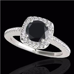 Genuine 1.25 CTW Certified Black Genuine Diamond Bridal Solitaire Halo Ring Gold - 33826-REF#53F8M
