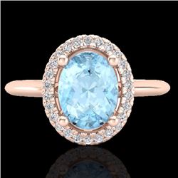 Natural 1.50 CTW Aquamarine & Micro Pave Diamond Bridal Ring Solitaire Halo 14K Gold - 21000-REF#44N