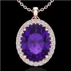 Genuine 2.75 CTW Amethyst & Micro Pave Diamond Halo Solitaire Necklace 14K Gold - 20575-REF#36K8T